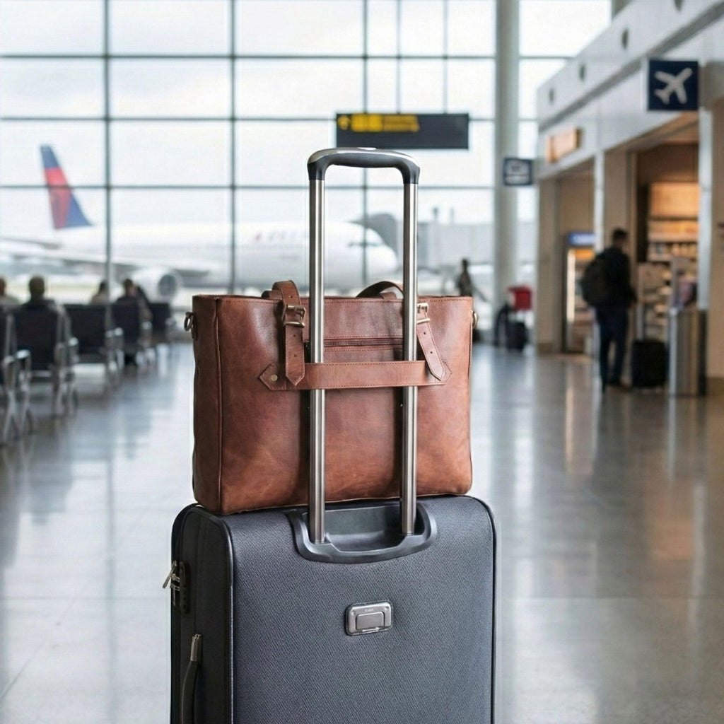 17-inch Large Brown Genuine Leather Laptop Bag I4006