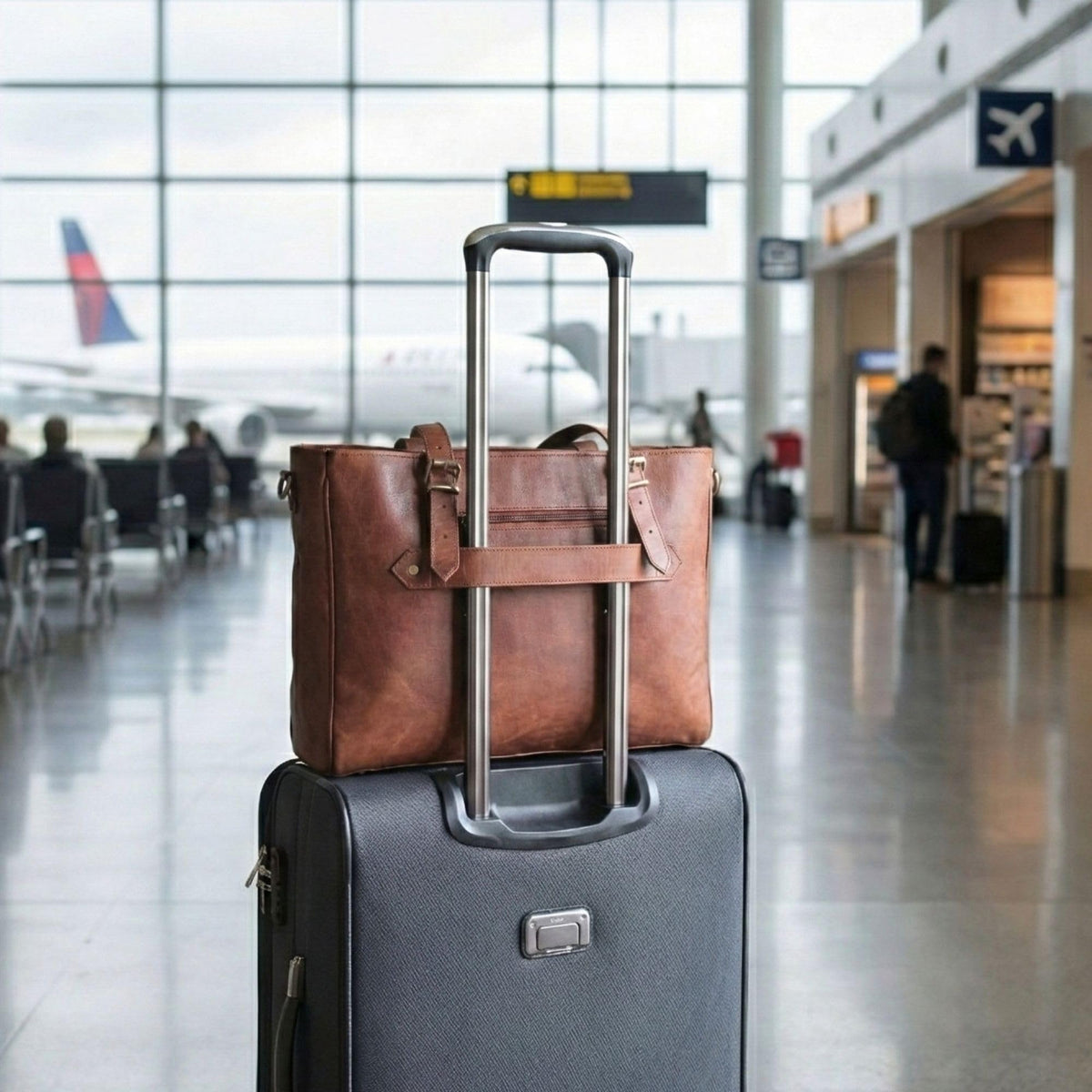 17-inch Large Brown Genuine Leather Laptop Bag I4006