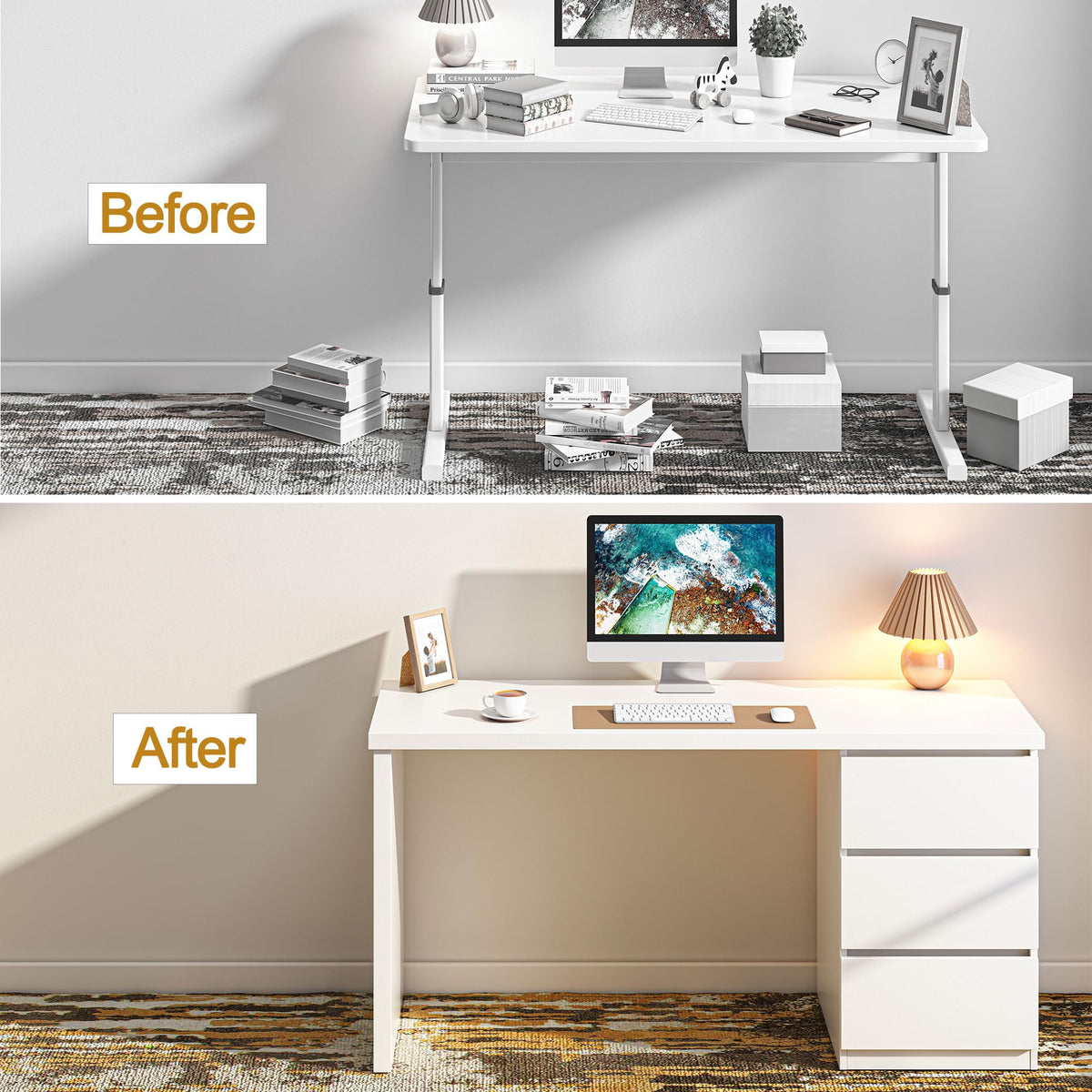 White Desk with Drawers I5208