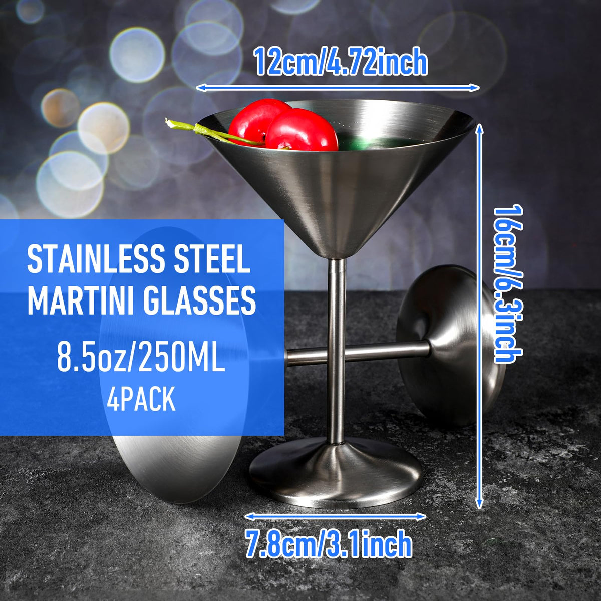 4-Pack Stainless Steel Martini Glasses 8.5oz N738601
