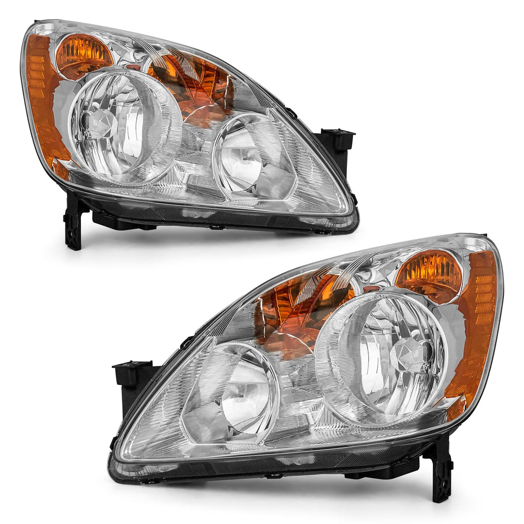 Headlight Chrome Housing Amber Reflector Replacement Pair M28165