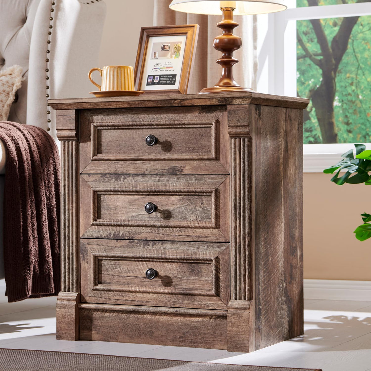 26" Tall 3 Drawer Light Brown Nightstand P96102