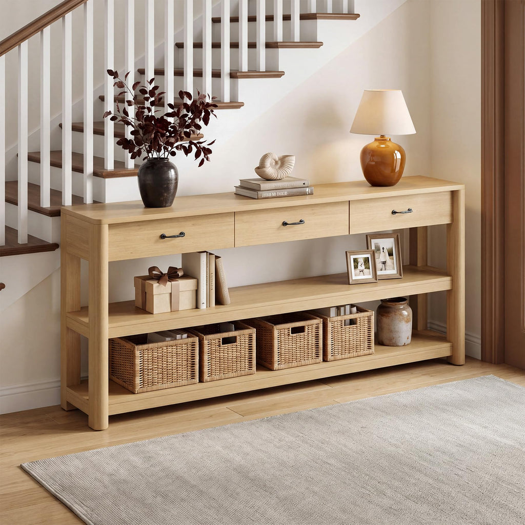 Oak Console Table with Storage Drawers F943259
