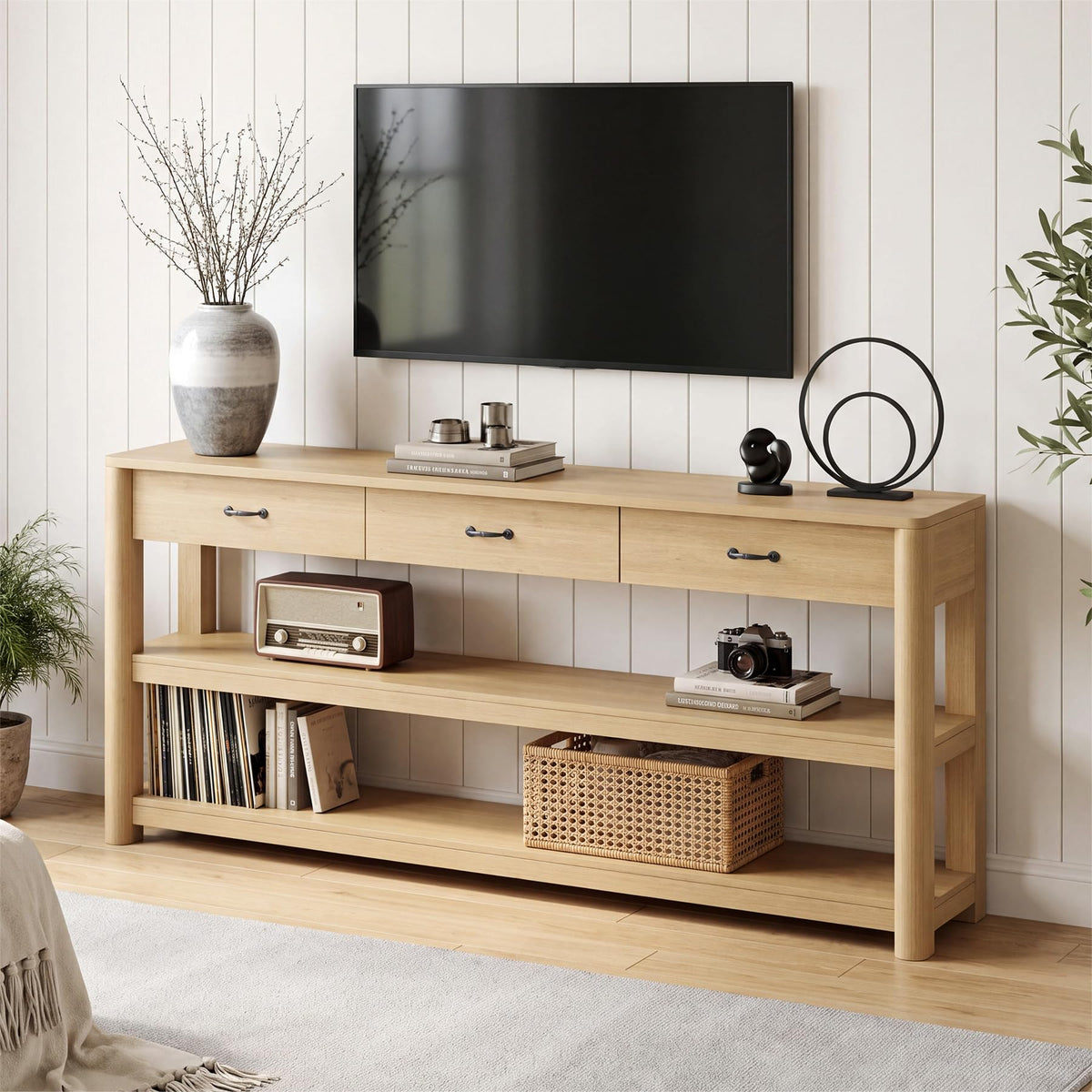 Oak Console Table with Storage Drawers F943259