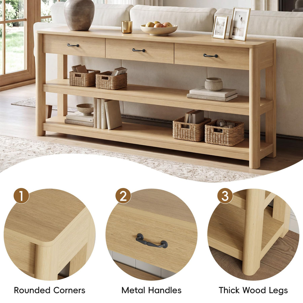 Oak Console Table with Storage Drawers F943259