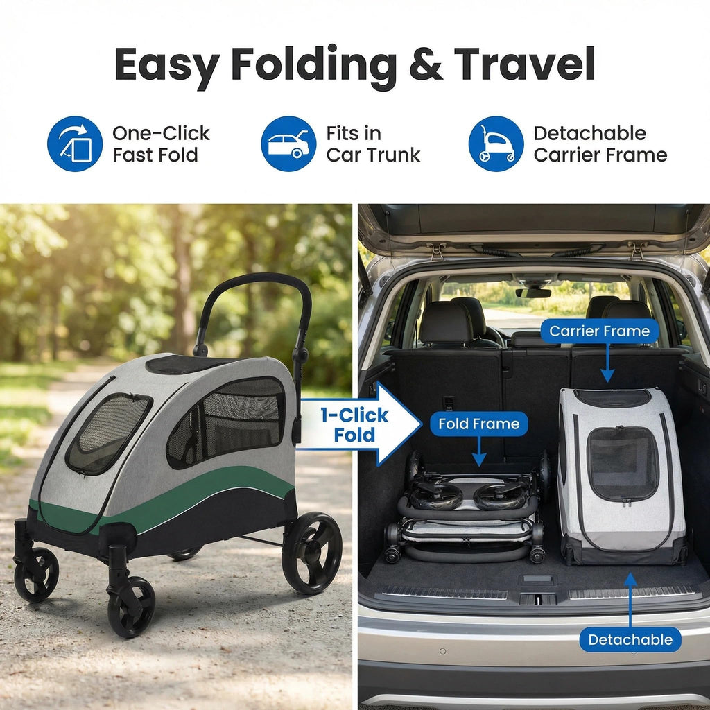 Extra Large Foldable Dog Stroller with Wheels and Brakes C694