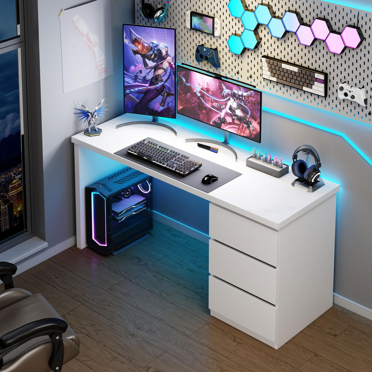 White Desk with Drawers I5208