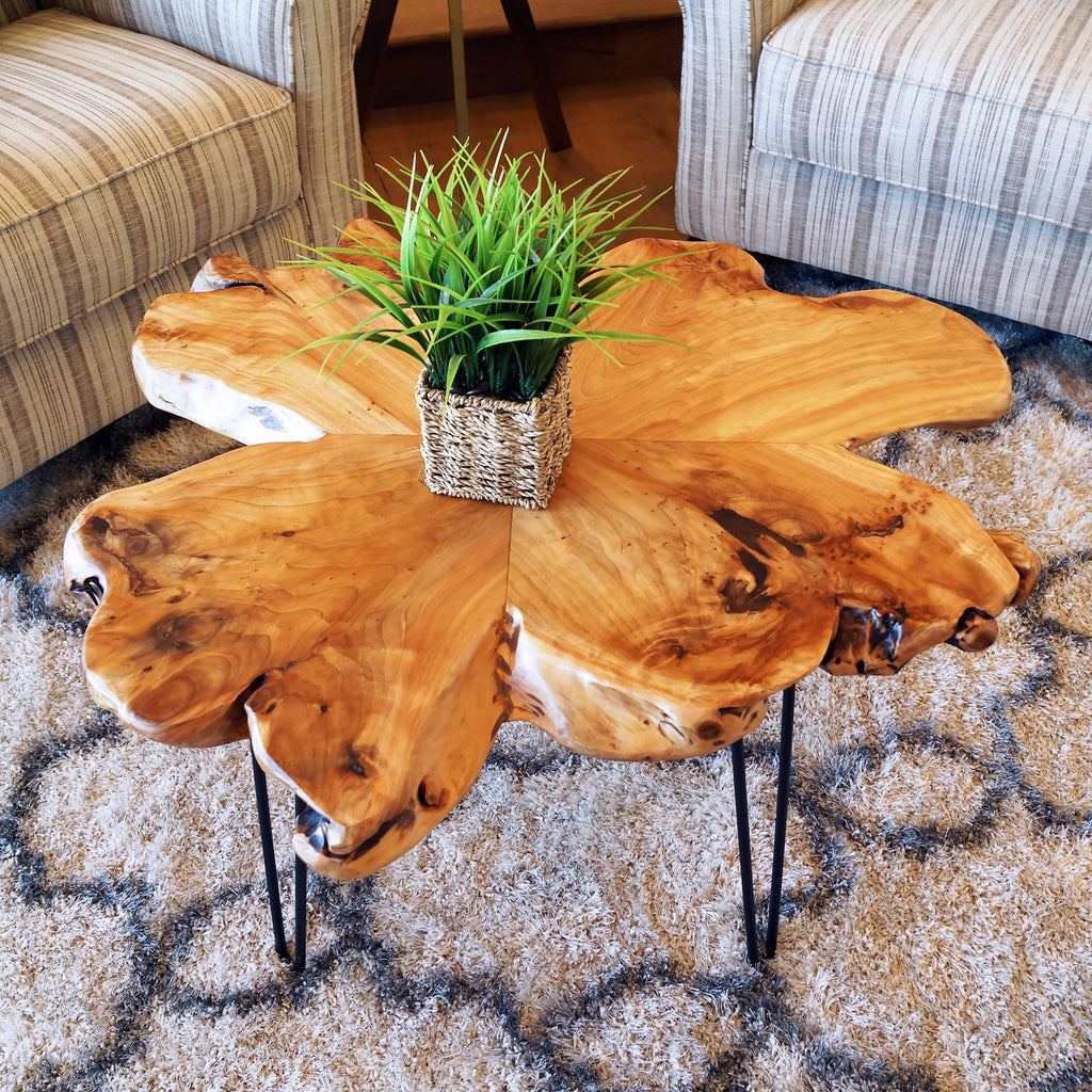 Flower-Shaped Live Edge Cedar Coffee Table K373528