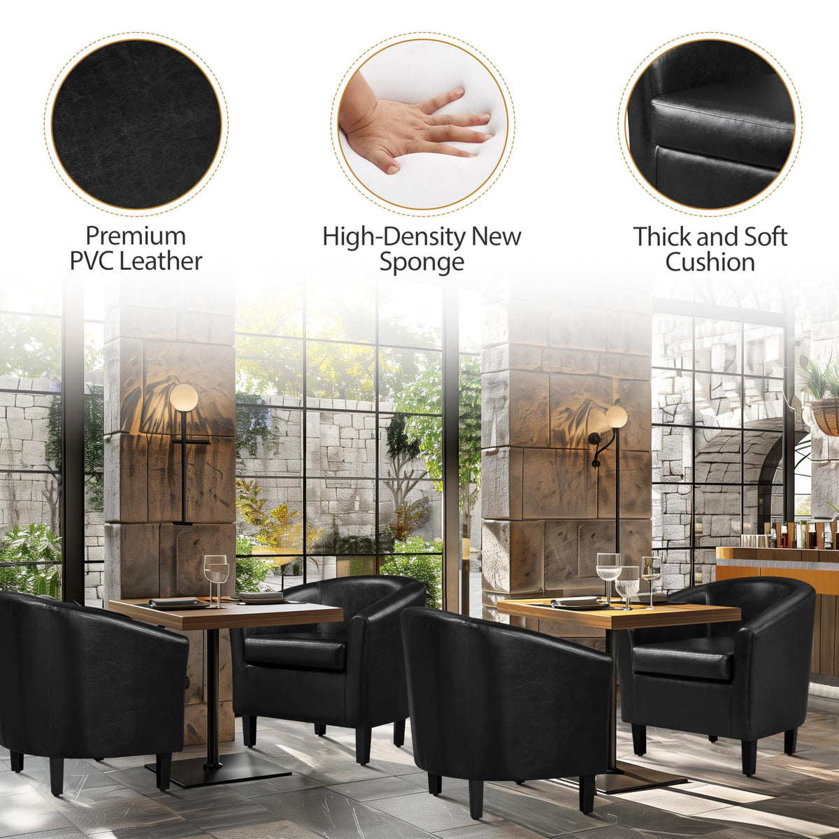 Black Faux Leather Barrel Accent Chairs Y231