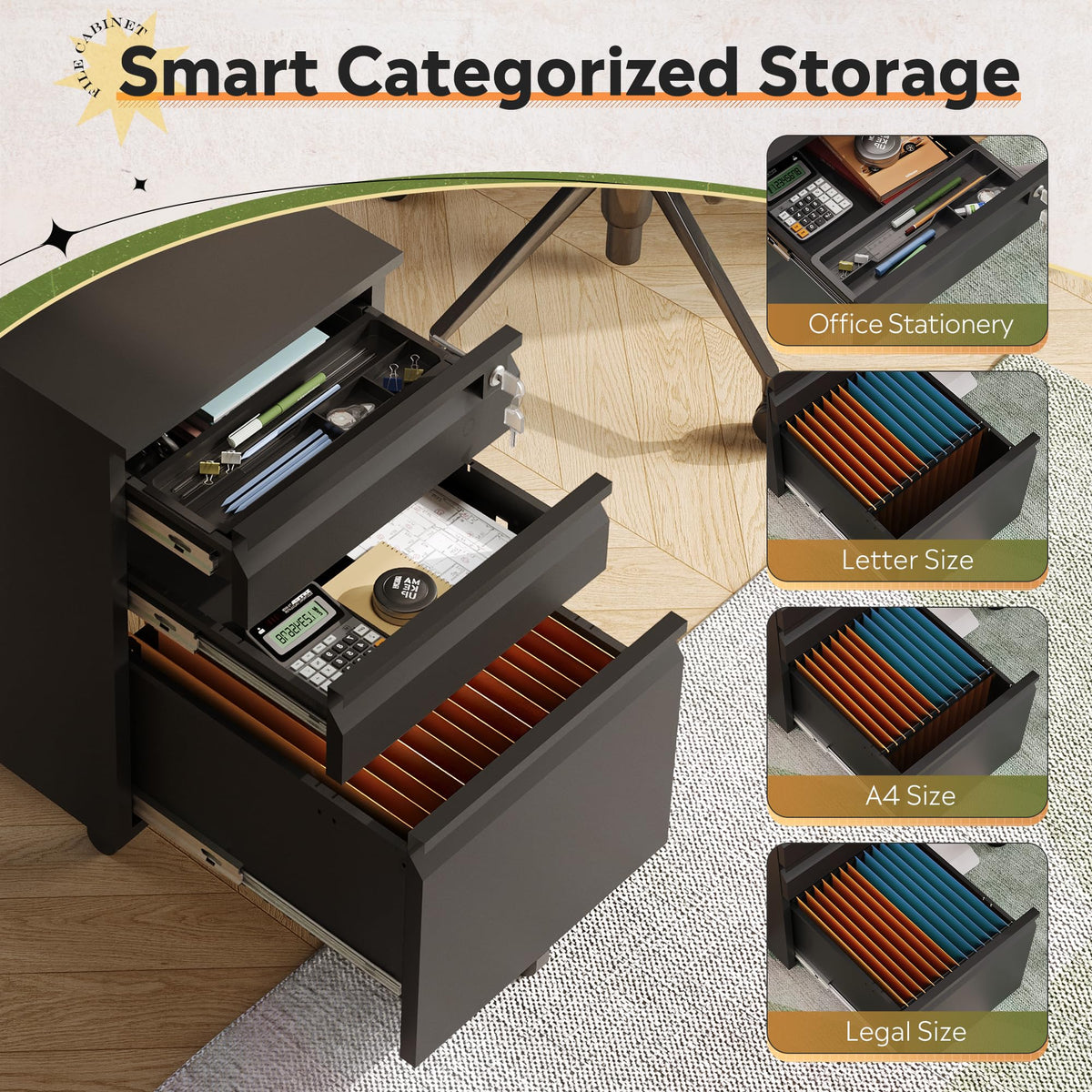 3 Drawer Mobile File Cabinet with Lock U919