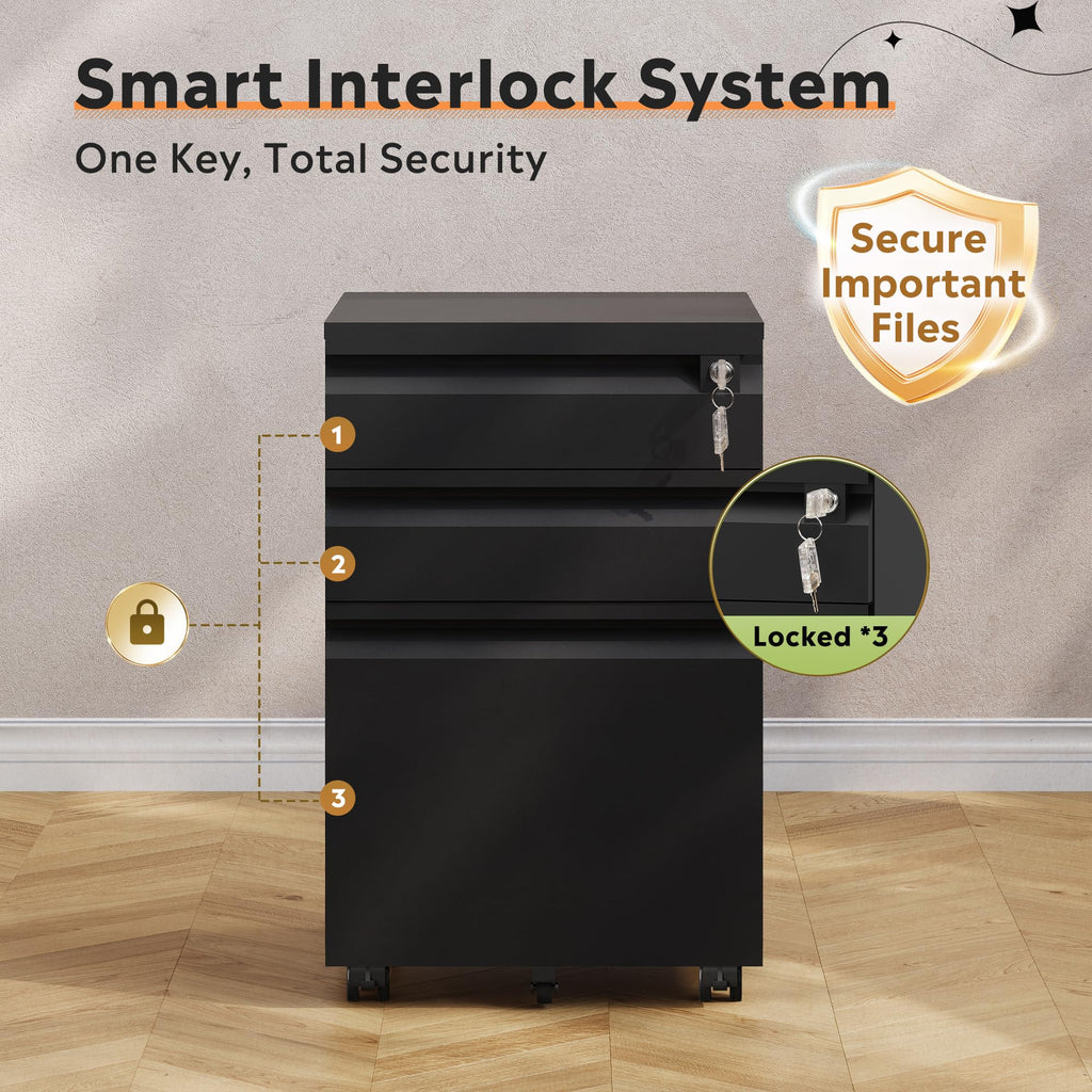 3 Drawer Mobile File Cabinet with Lock U919