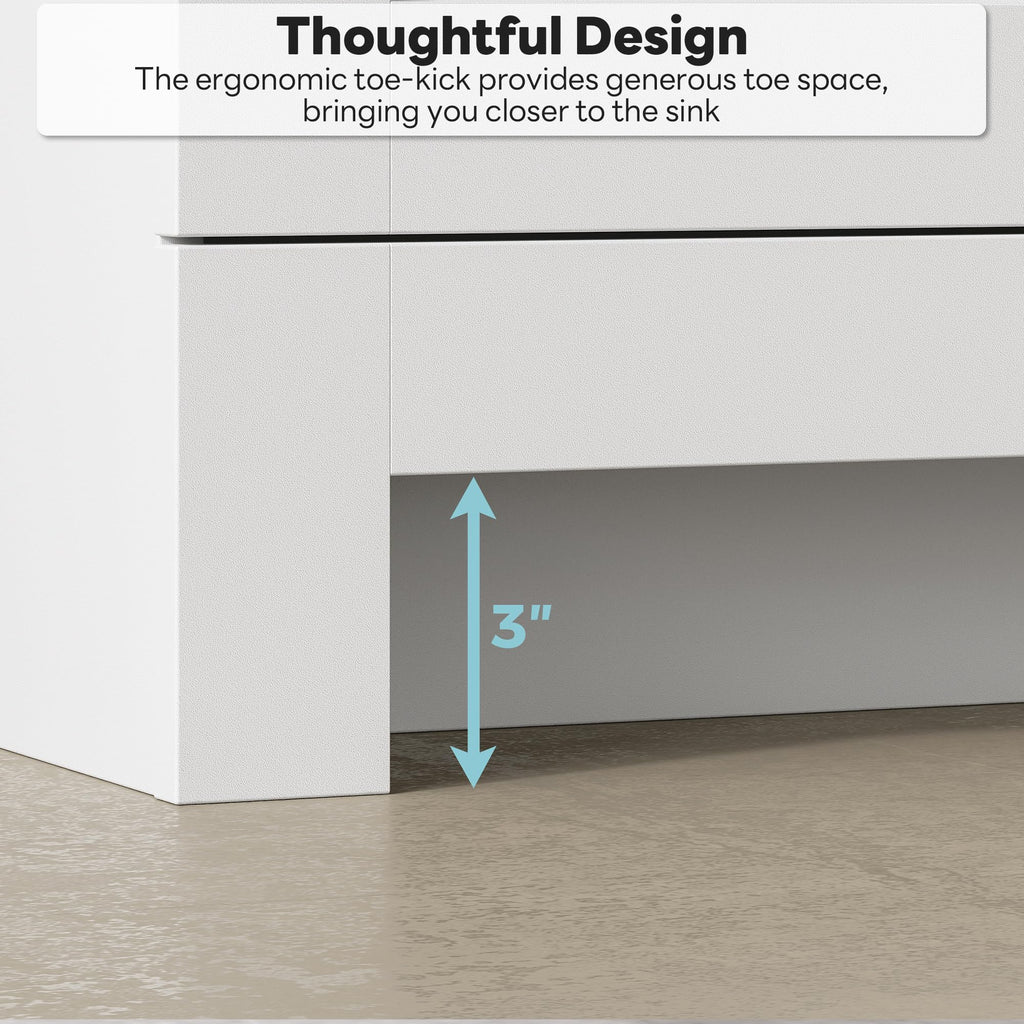 36" White Bathroom Vanity with Sink, 2 Soft-Close Drawers & Doors W307