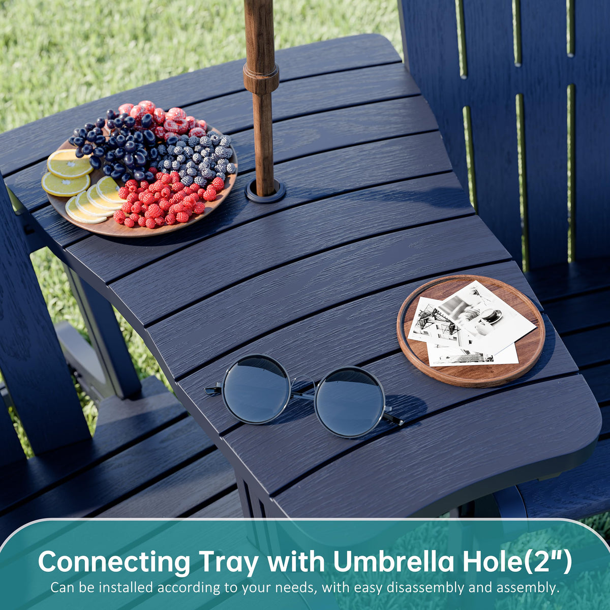 Dark Blue HDPE Adirondack Chairs Set of 2 with Cup Holder A344