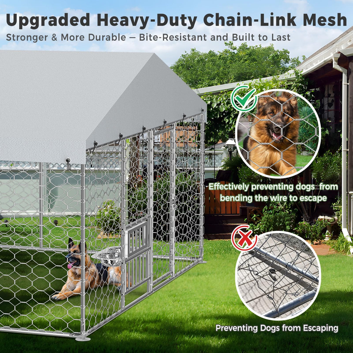 10×20FT Heavy Duty Chain Link Dog Kennel with Roof V11653