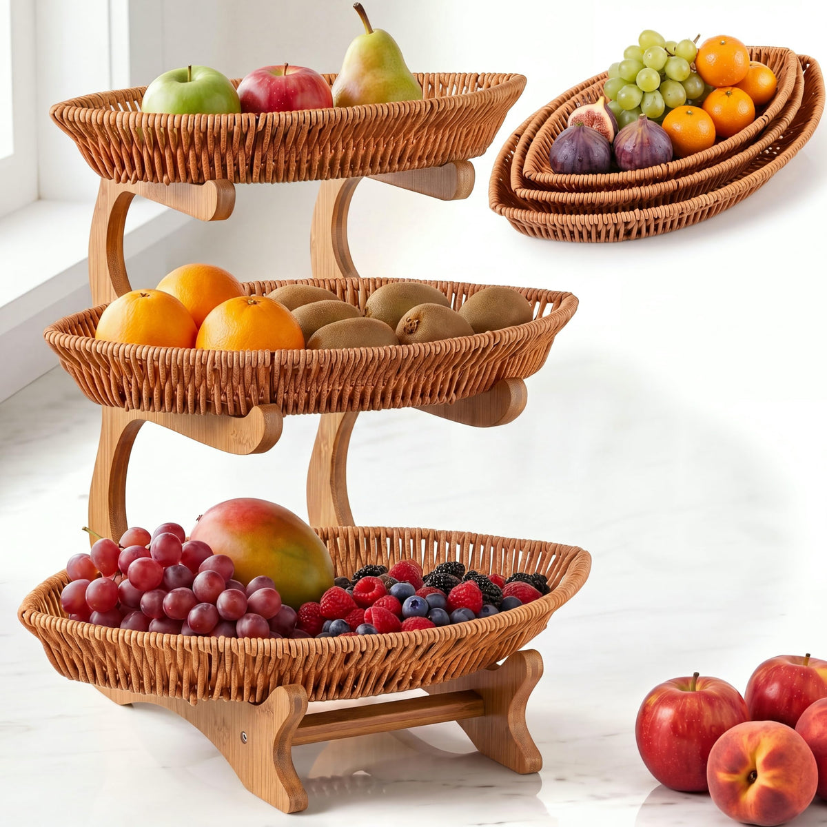 3 Tier Rattan Fruit Basket S7881