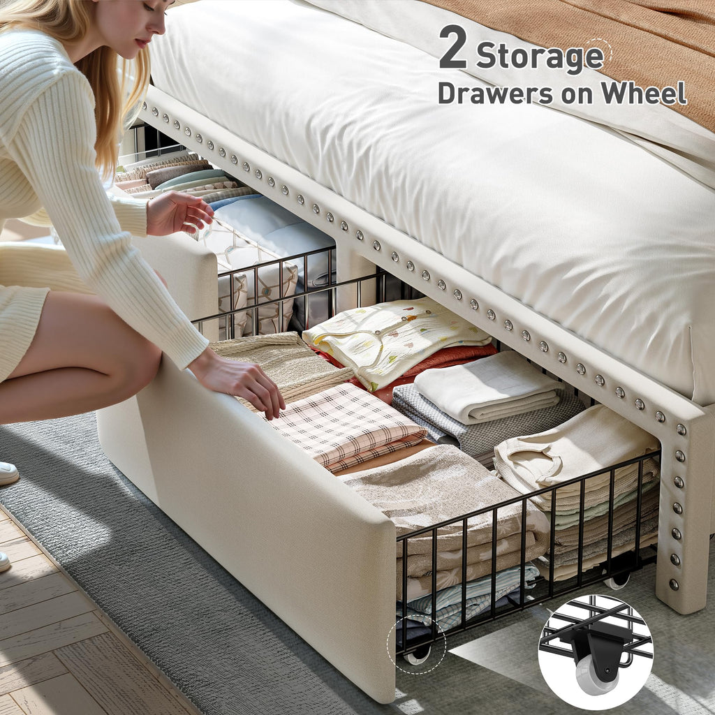 Queen Size Bed Frame with 2 Drawers Q39477