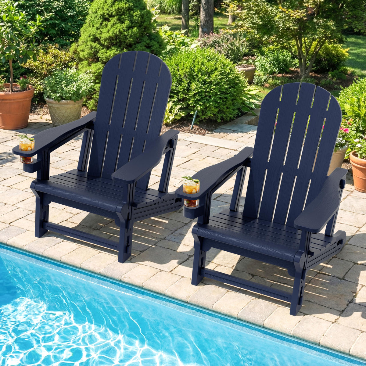Dark Blue HDPE Adirondack Chairs Set of 2 with Cup Holder A344