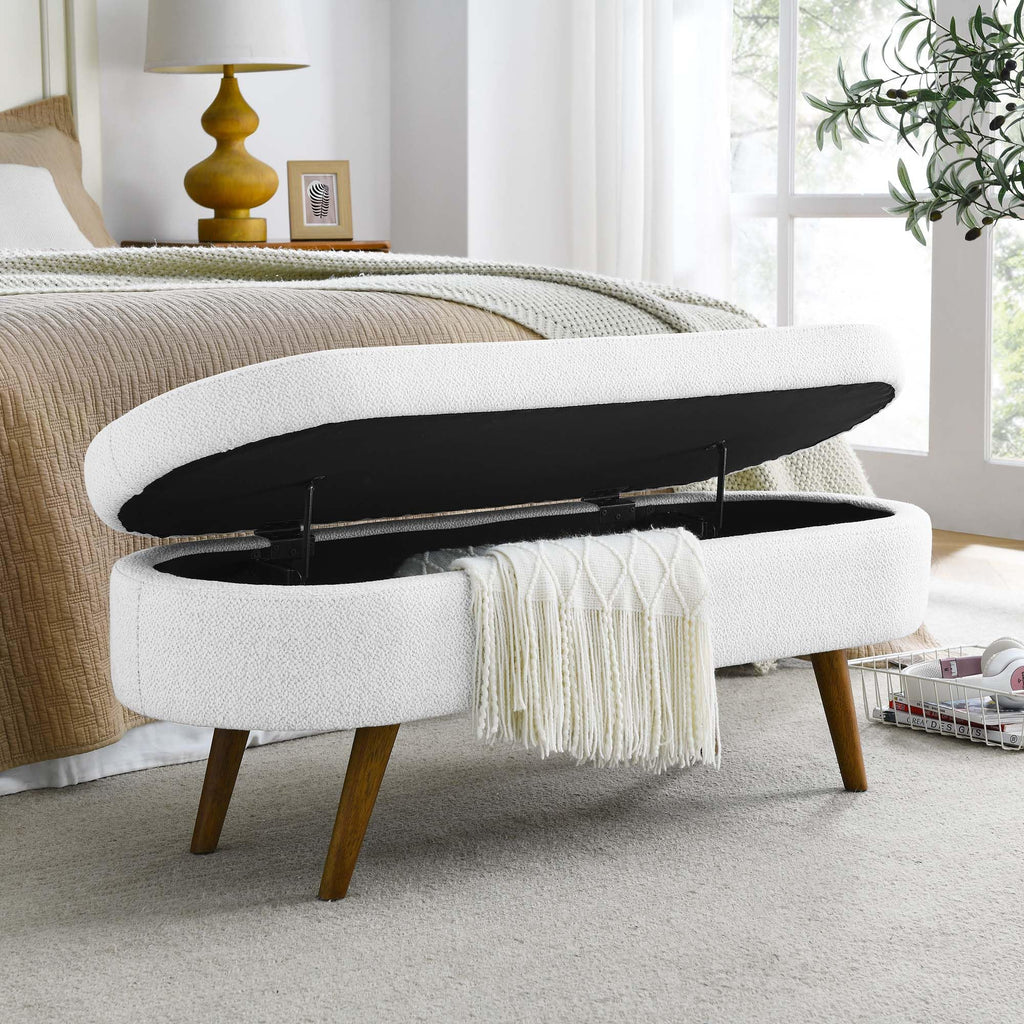 White Oval Storage Ottoman Bench with Rubber Wood Legs M1154