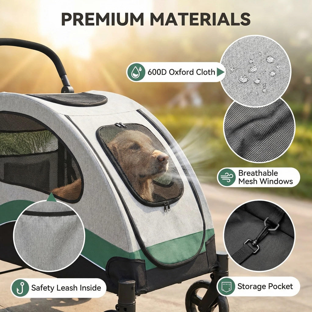 Extra Large Foldable Dog Stroller with Wheels and Brakes C694