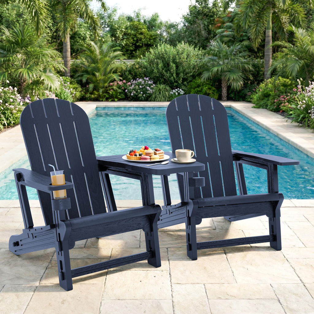 Dark Blue HDPE Adirondack Chairs Set of 2 with Cup Holder A344