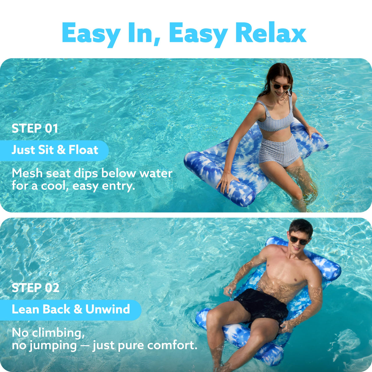 3 Pack 4-in-1 Inflatable Pool Floats Water Hammock Lounges D75006
