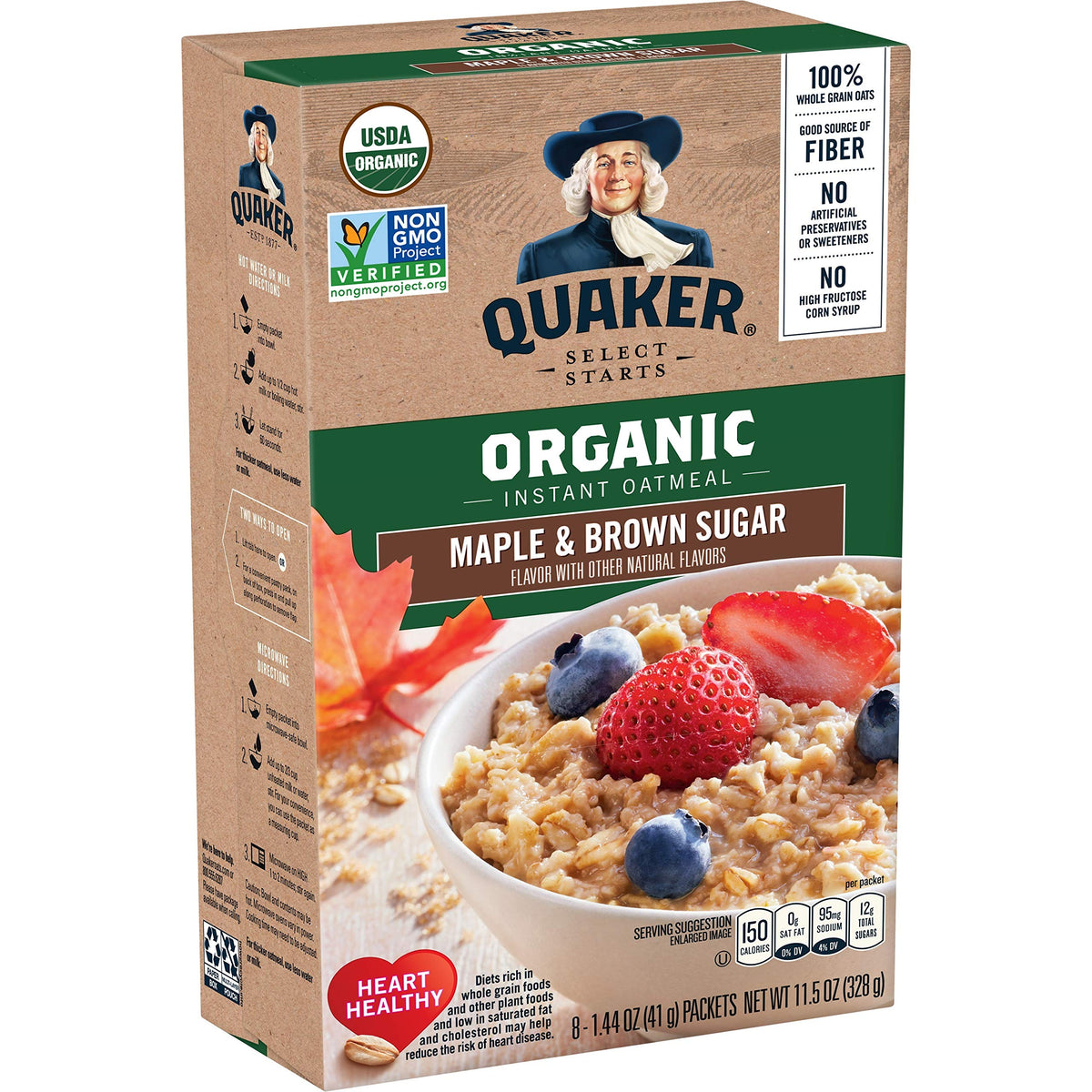 Organic Maple & Brown Sugar Instant Oatmeal, 8 Packets (6 Boxes) A389
